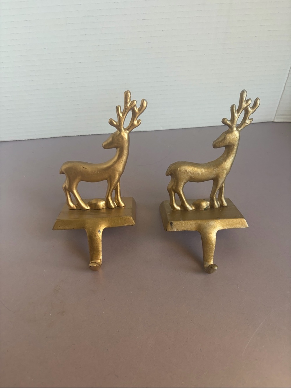 Gold Reindeer Stocking Holders - Set of 2